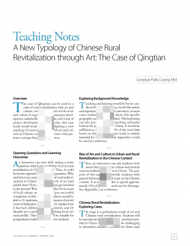 Teaching Notes - A New Typology of Chinese Rural Revitalization through Art The Case of Qingtian