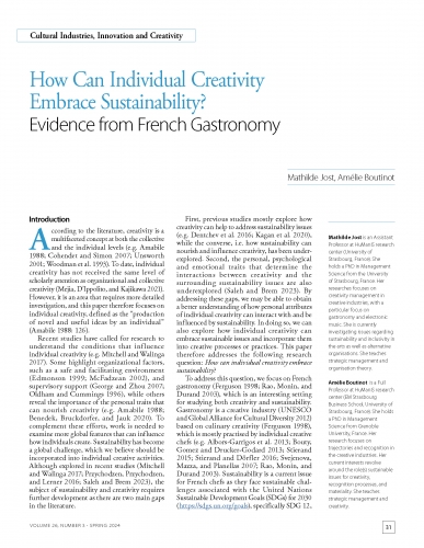 How Can Individual Creativity Embrace Sustainability? Evidence from French Gastronomy