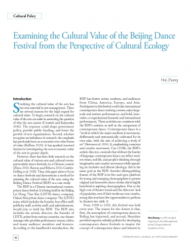 Examining the Cultural Value of the Beijing Dance Festival from the Perspective of Cultural Ecology