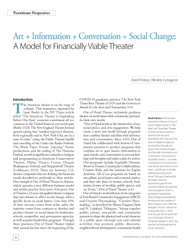 Art + Information + Conversation = Social Change: A Model for Financially Viable Theater