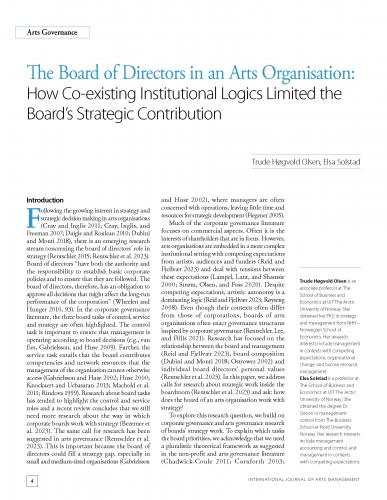 The Board of Directors in an Arts Organisation:  How Co-existing Institutional Logics Limited the Board’s Strategic Contribution