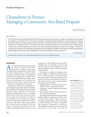 Chameleons in Practice: Managing a Community Arts-Based Program