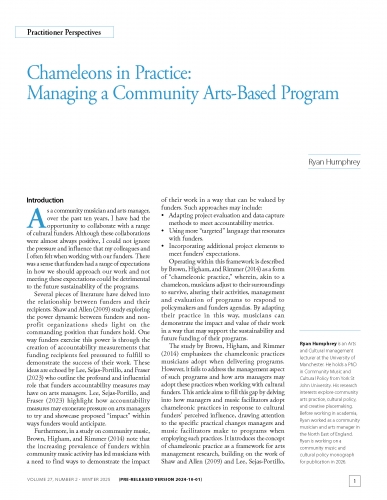 Chameleons in Practice: Managing a Community Arts-Based Program