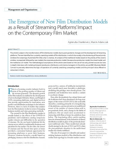 The Emergence of New Film Distribution Models as a Result of Streaming Platforms’ Impact on the Contemporary Film Market