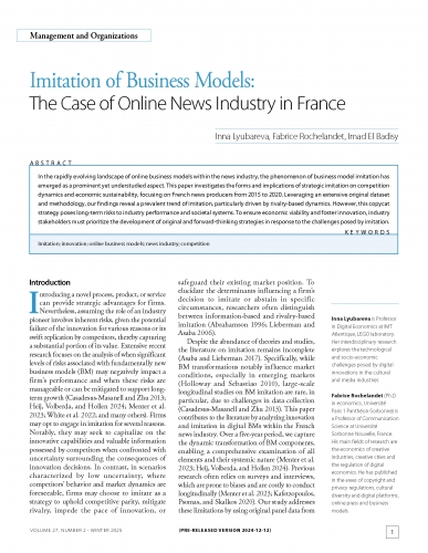 Imitation of Business Models: The Case of Online News Industry in France