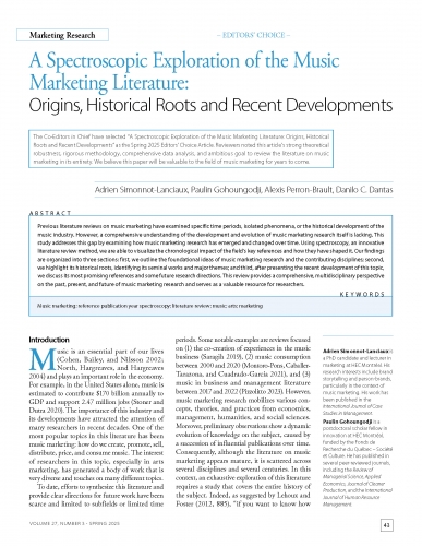 A Spectroscopic Exploration of the Music Marketing Literature: Origins, Historical Roots and Recent Developments