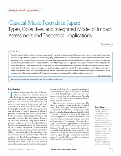 Classical Music Festivals in Japan: Types, Objectives, and Integrated Model of Impact Assessment and Theoretical Implications  