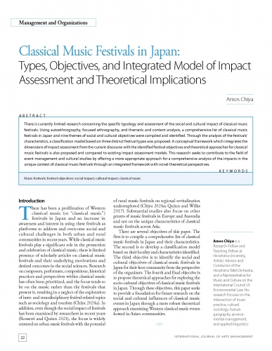 Classical Music Festivals in Japan: Types, Objectives, and Integrated Model of Impact Assessment and Theoretical Implications  