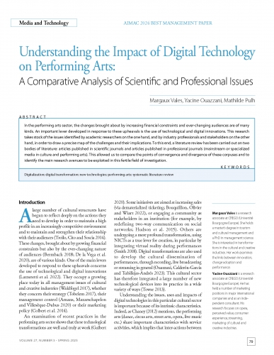 Understanding the Impact of Digital Technology on Performing Arts: A Comparative Analysis of Scientific and Professional Issues