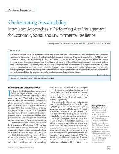Orchestrating Sustainability:  Integrated Approaches in Performing Arts Management for Economic, Social, and Environmental Resilience