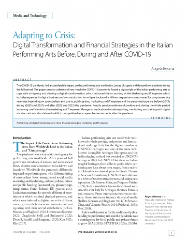 Adapting to Crisis: Digital Transformation and Financial Strategies in the Italian Performing Arts Before, During and After COVID-19