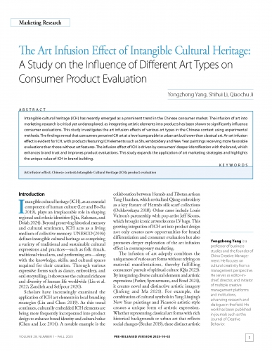 The Art Infusion Effect of Intangible Cultural Heritage: A Study on the Influence of Different Art Types on Consumer Product Evaluation