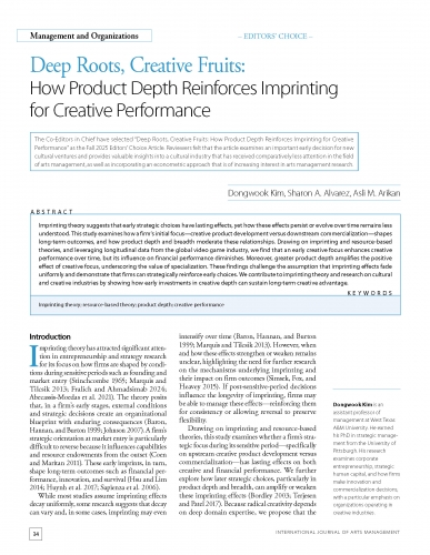 Deep Roots, Creative Fruits: How Product Depth Reinforces Imprinting for Creative Performance