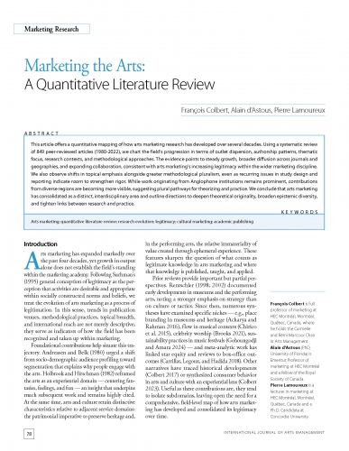 Marketing the Arts: A Quantitative Literature Review