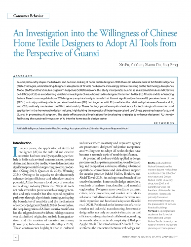 An Investigation into the Willingness of Chinese Home Textile Designers to Adopt AI Tools from the Perspective of Guanxi