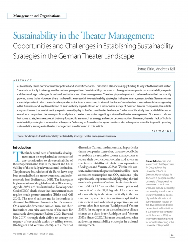 Sustainability in the Theater Management: Opportunities and Challenges in Establishing Sustainability Strategies in the German Theater Landscape