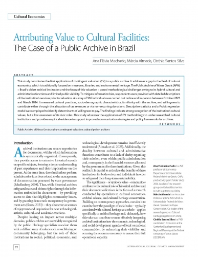 Attributing Value to Cultural Facilities: The Case of a Public Archive in Brazil