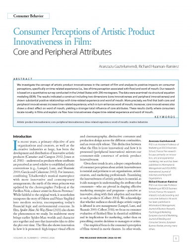 Consumer Perceptions of Artistic Product Innovativeness in Film: Core and Peripheral Attributes