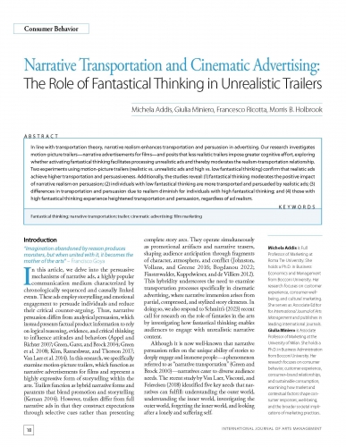 Narrative Transportation and Cinematic Advertising:  The Role of Fantastical Thinking in Unrealistic Trailers