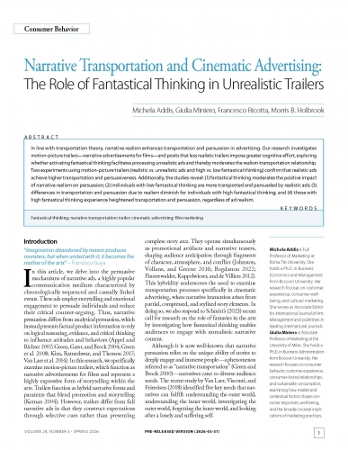 Narrative Transportation and Cinematic Advertising:  The Role of Fantastical Thinking in Unrealistic Trailers