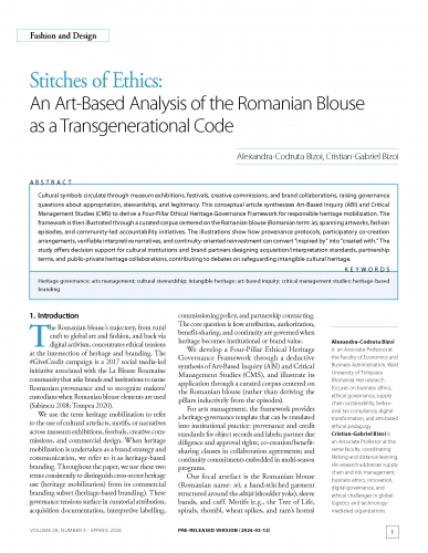 Stitches of Ethics: An Art-Based Analysis of the Romanian Blouse as a Transgenerational Code