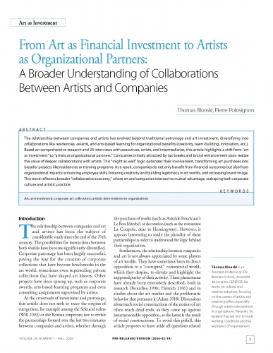 From Art as Financial Investment to Artists as Organizational Partners: A Broader Understanding of Collaborations Between Artists and Companies