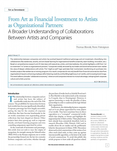 From Art as Financial Investment to Artists as Organizational Partners: A Broader Understanding of Collaborations Between Artists and Companies
