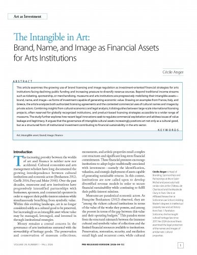 The Intangible in Art: Brand, Name, and Image as Financial Assets for Arts Institutions