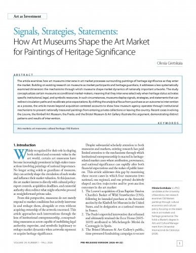 Signals, Strategies, Statements: How Art Museums Shape the Art Market for Paintings of Heritage Significance