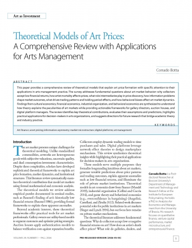 Theoretical Models of Art Prices: A Comprehensive Review with Applications for Arts Management