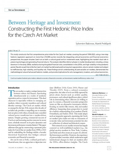 Between Heritage and Investment: Constructing the First Hedonic Price Index for the Czech Art Market