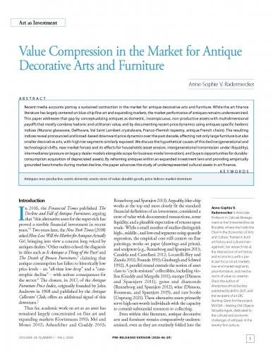 Value Compression in the Market for Antique Decorative Arts and Furniture