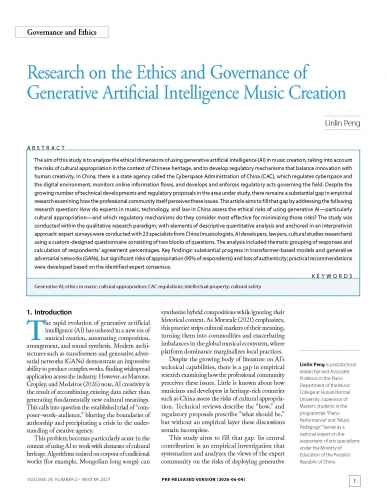 Research on the Ethics and Governance of Generative Artificial Intelligence Music Creation