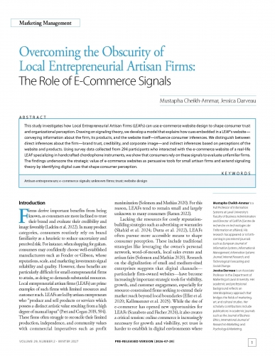 Overcoming the Obscurity of Local Entrepreneurial Artisan Firms: The Role of E-Commerce Signals