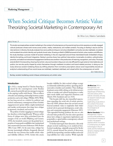 When Societal Critique Becomes Artistic Value: Theorizing Societal Marketing in Contemporary Art