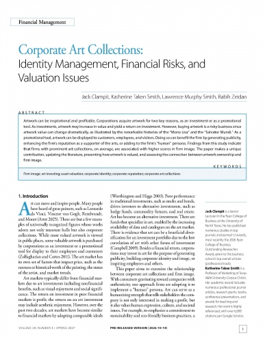 Corporate Art Collections: Identity Management, Financial Risks, and Valuation Issues
