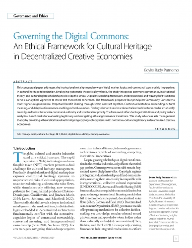 Governing the Digital Commons: An Ethical Framework for Cultural Heritage in Decentralized Creative Economies