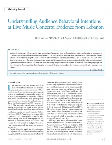 Understanding Audience Behavioral Intentions at Live Music Concerts: Evidence from Lebanon